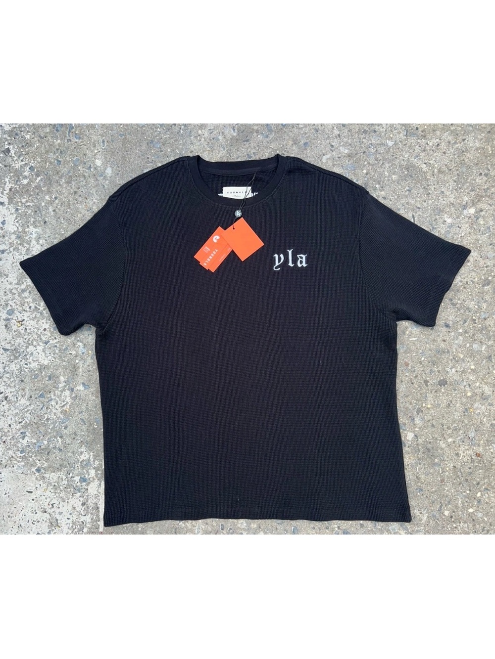 YoungLA Waffle Knit Mens Medium Black T Shirt Embroidered YLA
